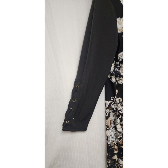 JM Collection Womens Round Neck Floral Tunic Blouse Black & Beige Size Medium - Picture 5 of 6